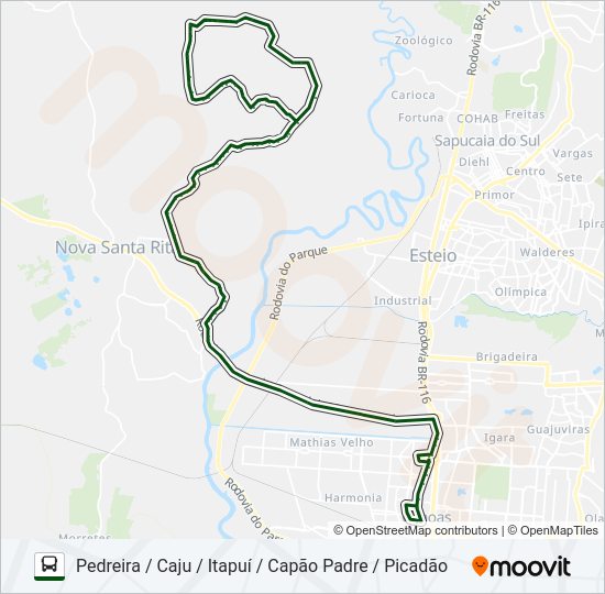 Mapa da linha TR03N PICADÃO / CANOAS de ônibus