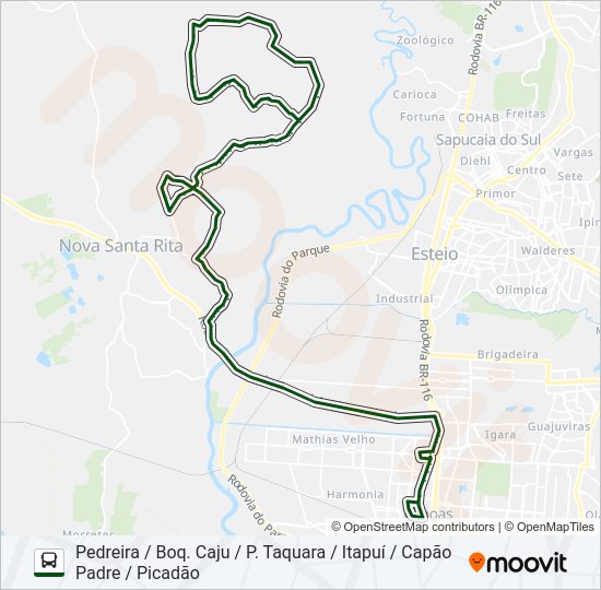 Mapa da linha TR03N PICADÃO / CANOAS de ônibus