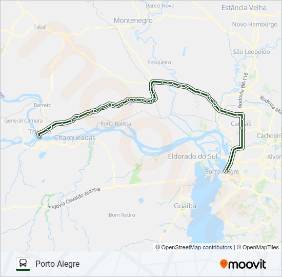 Mapa de L653 TRIUNFO / PORTO ALEGRE de autobús