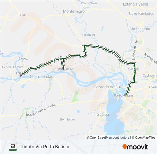 Mapa da linha L653 TRIUNFO / PORTO ALEGRE de ônibus