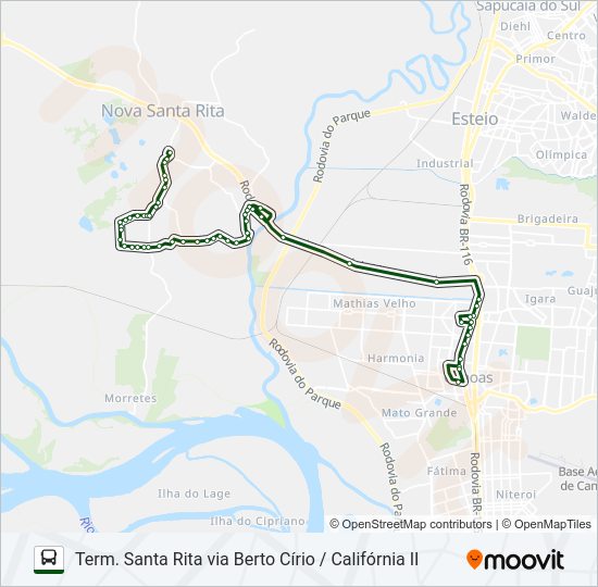 Mapa da linha TR02 NOVA SANTA RITA / CANOAS de ônibus