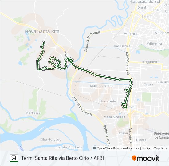 Mapa da linha TR02 NOVA SANTA RITA / CANOAS de ônibus