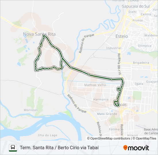 Mapa da linha TR02 NOVA SANTA RITA / CANOAS de ônibus