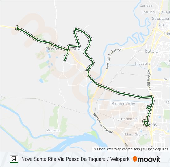 Mapa da linha TR03 BOQUEIRÃO DO CAJU / CANOAS de ônibus