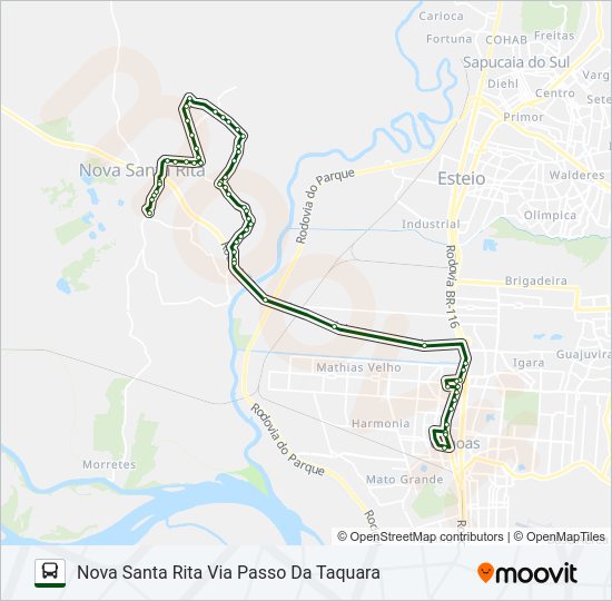 Mapa da linha TR03 BOQUEIRÃO DO CAJU / CANOAS de ônibus