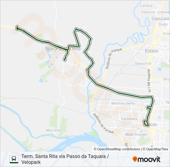 Mapa da linha TR03 BOQUEIRÃO DO CAJU / CANOAS de ônibus
