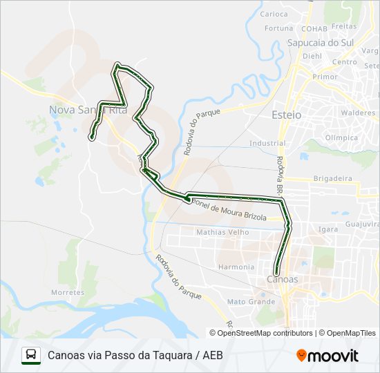 Mapa da linha TR03 BOQUEIRÃO DO CAJU / CANOAS de ônibus