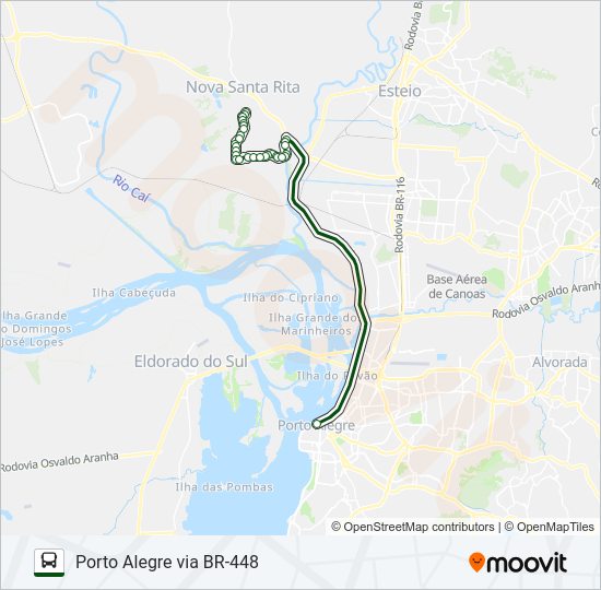Mapa da linha N981 NOVA SANTA RITA / PORTO ALEGRE de ônibus