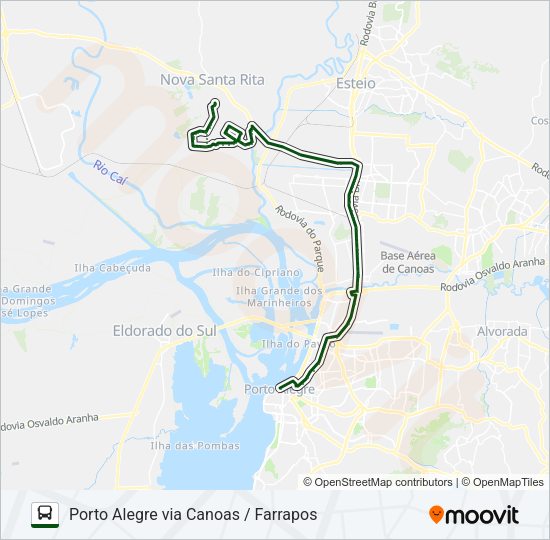 Mapa da linha N981 NOVA SANTA RITA / PORTO ALEGRE de ônibus