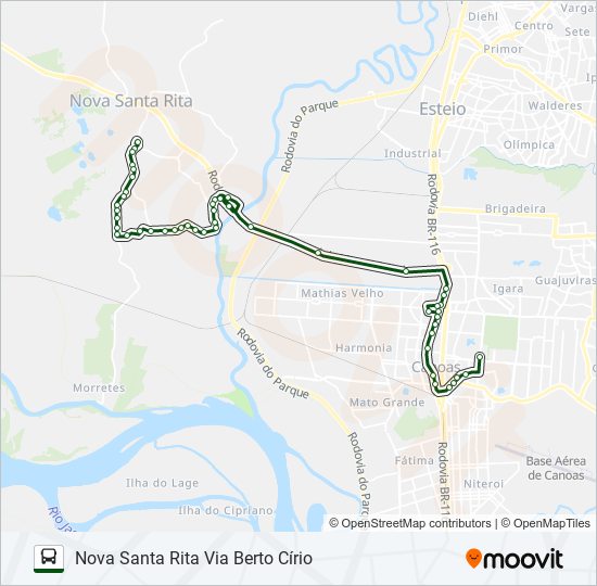 Mapa da linha TR02F NOVA SANTA RITA / PARK SHOPPING de ônibus