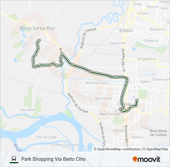 Mapa da linha TR02F NOVA SANTA RITA / PARK SHOPPING de ônibus