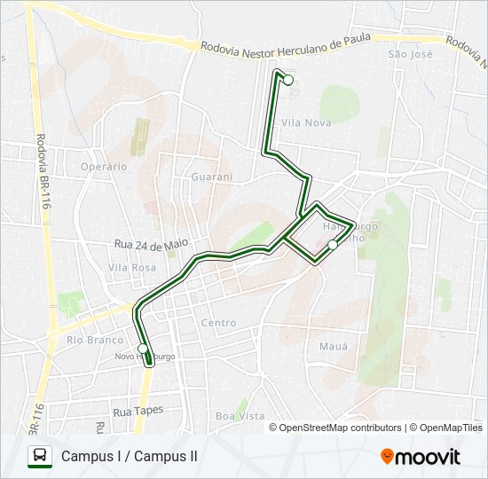 Mapa da linha T402 BUS FEEVALE de ônibus