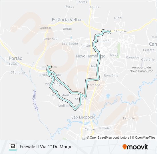 Mapa da linha R035 FEEVALE II / CAMPINA de ônibus