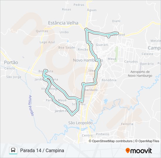 Mapa da linha R035 FEEVALE II / CAMPINA de ônibus