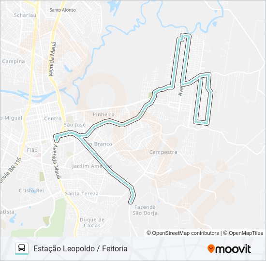 Mapa da linha T422 FEITORIA / SÃO BORJA de ônibus
