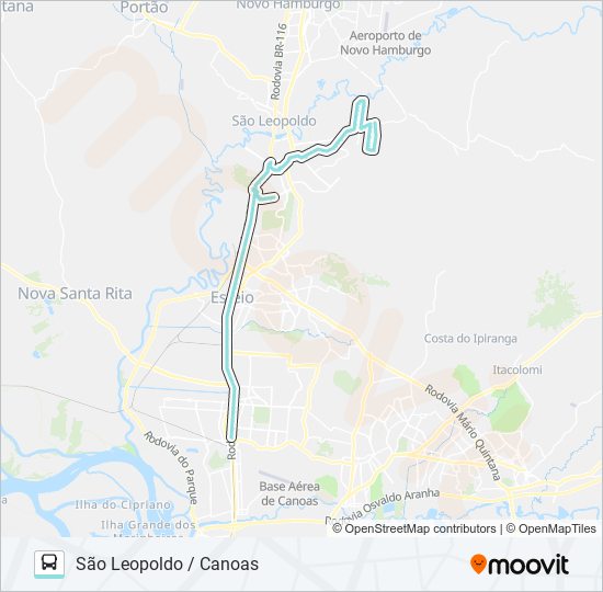 Mapa da linha R025 SÃO LEOPOLDO / CANOAS de ônibus