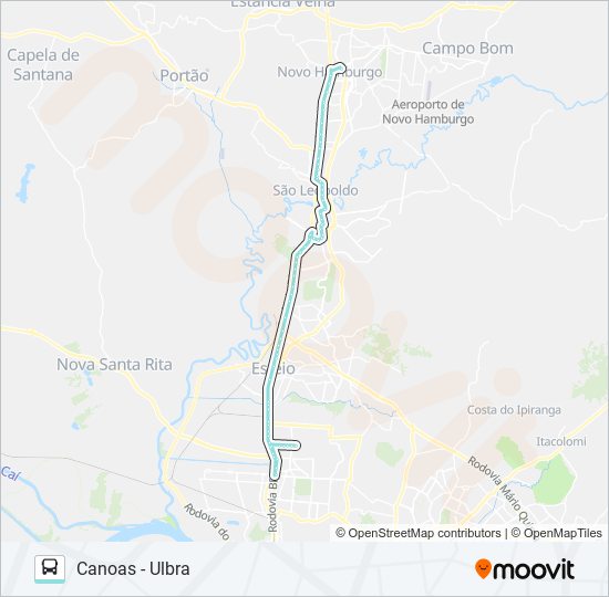 Mapa da linha N611 NOVO HAMBURGO / PORTO ALEGRE de ônibus