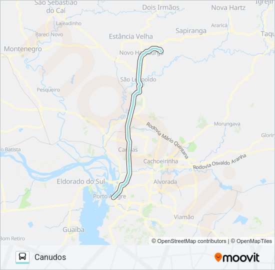 Mapa da linha N611 NOVO HAMBURGO / PORTO ALEGRE de ônibus