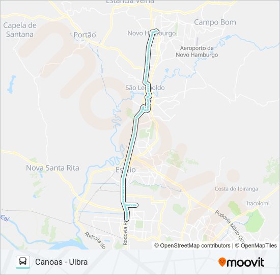 Mapa da linha N611 NOVO HAMBURGO / PORTO ALEGRE de ônibus