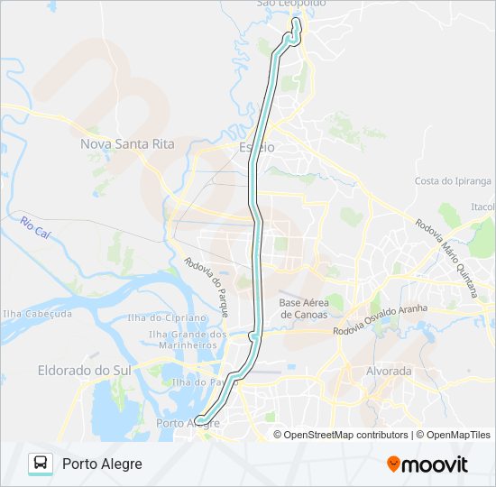 Mapa da linha N611 NOVO HAMBURGO / PORTO ALEGRE de ônibus