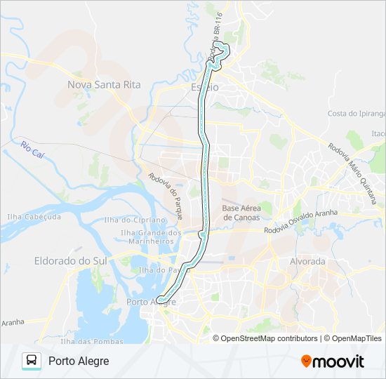 Mapa da linha N321 COHAB SAPUCAIA / PORTO ALEGRE de ônibus