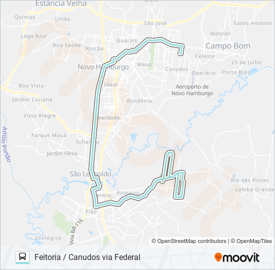 Mapa de R037 FEITORIA / CANUDOS VIA FEDERAL de autobús