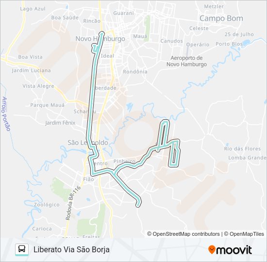 Mapa da linha R037 FEITORIA / CANUDOS VIA FEDERAL de ônibus