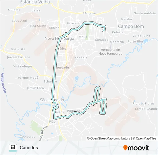 R037 FEITORIA / CANUDOS VIA FEDERAL Bus Line Map