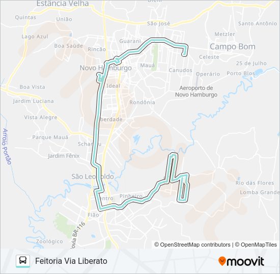Mapa da linha R037 FEITORIA / CANUDOS VIA FEDERAL de ônibus