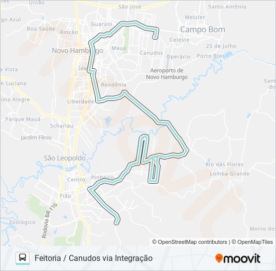 Mapa da linha R036 FEITORIA / CANUDOS VIA INTEGRAÇÃO de ônibus