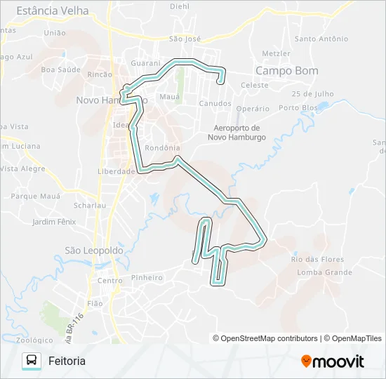 Mapa de R036 FEITORIA / CANUDOS VIA INTEGRAÇÃO de autobús