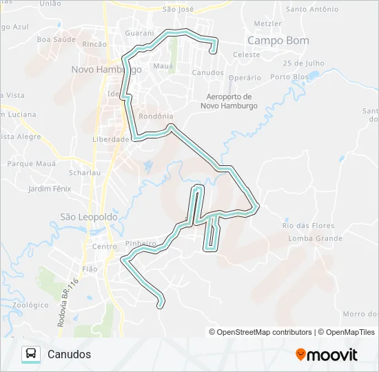 R036 FEITORIA / CANUDOS VIA INTEGRAÇÃO Bus Line Map