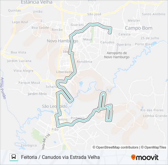 Mapa da linha R030 FEITORIA / CANUDOS VIA ESTRADA VELHA de ônibus