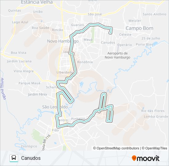 Mapa da linha R030 FEITORIA / CANUDOS VIA ESTRADA VELHA de ônibus