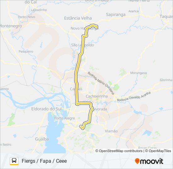 Mapa da linha RT335 NOVO HAMBURGO / PORTO ALEGRE - CEEE de ônibus
