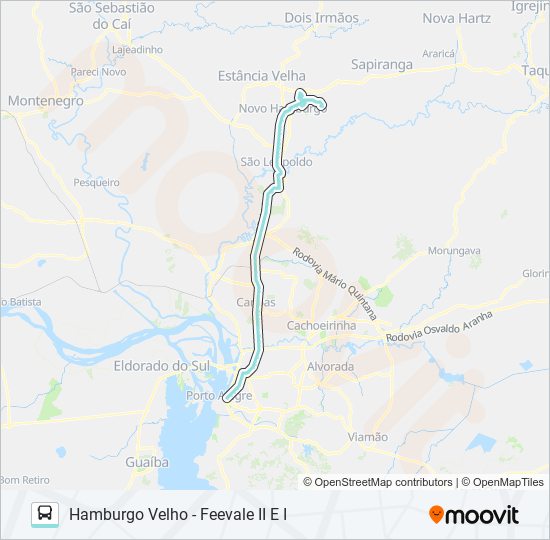 Mapa da linha N612 HAMBURGO VELHO - FEEVALE / PORTO ALEGRE de ônibus