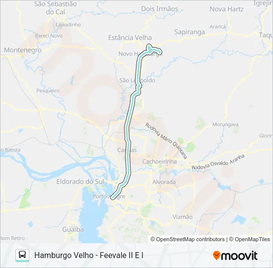 N612 HAMBURGO VELHO - FEEVALE / PORTO ALEGRE Bus Line Map
