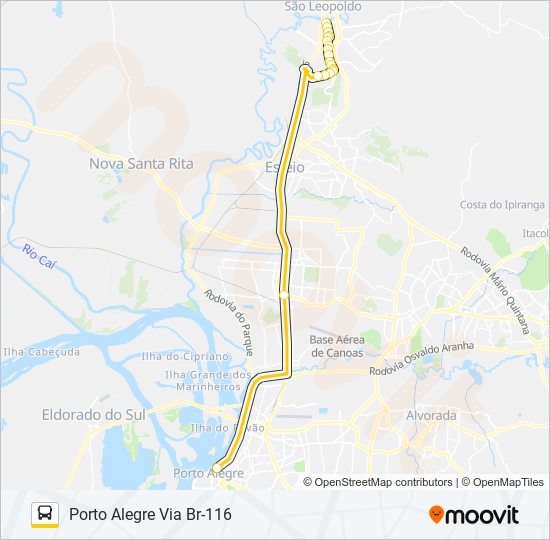 Mapa da linha SN61 NOVO HAMBURGO / PORTO ALEGRE - SELETIVO de ônibus