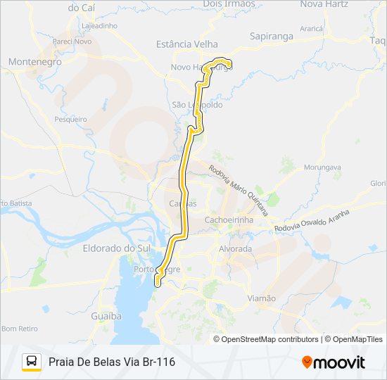 Mapa da linha SN61 NOVO HAMBURGO / PORTO ALEGRE - SELETIVO de ônibus