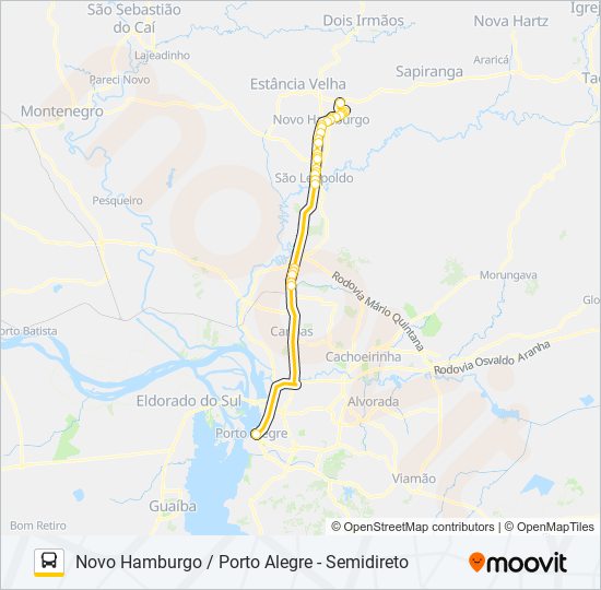 Mapa da linha N602 NOVO HAMBURGO / PORTO ALEGRE - SEMIDIRETO de ônibus