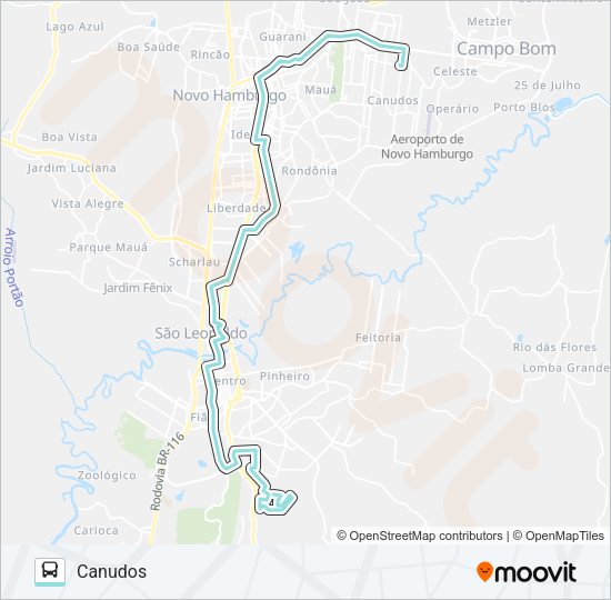 Mapa da linha T032 VILA DUQUE / N. HAMBURGO VIA ESTRADA VELHA de ônibus