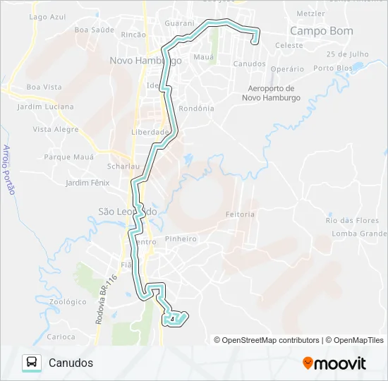 T032 VILA DUQUE / N. HAMBURGO VIA ESTRADA VELHA Bus Line Map
