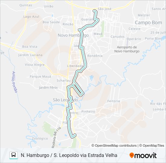 Mapa de T233 N. HAMBURGO / S. LEOPOLDO VIA ESTRADA VELHA de autobús