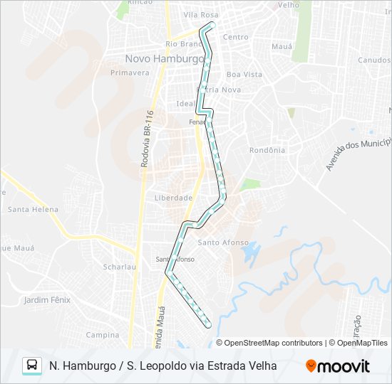 Mapa da linha T233 N. HAMBURGO / S. LEOPOLDO VIA ESTRADA VELHA de ônibus