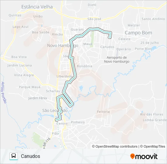 T233 N. HAMBURGO / S. LEOPOLDO VIA ESTRADA VELHA Bus Line Map