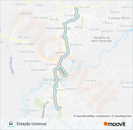 T233 N. HAMBURGO / S. LEOPOLDO VIA ESTRADA VELHA Bus Line Map