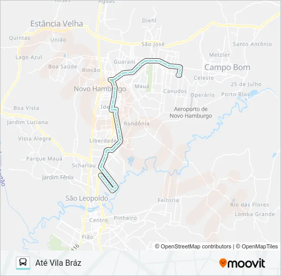 T233 N. HAMBURGO / S. LEOPOLDO VIA ESTRADA VELHA Bus Line Map
