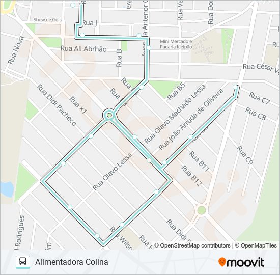 Mapa da linha A131B ALIMENTADORA COLINA de ônibus