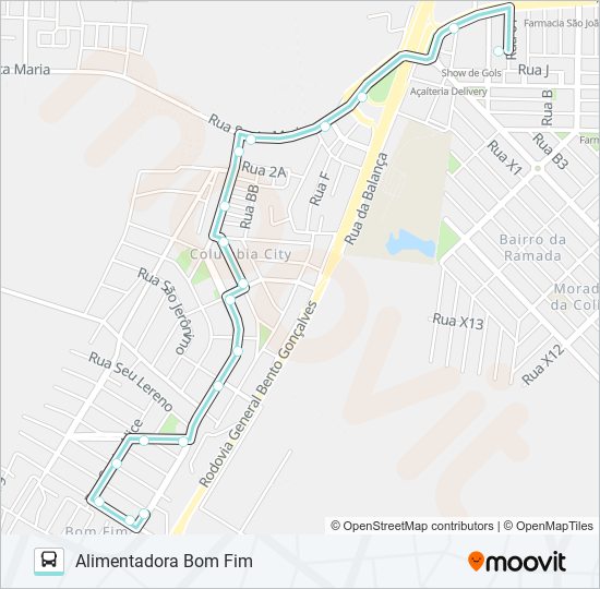 Mapa da linha A153B ALIMENTADORA BOM FIM de ônibus