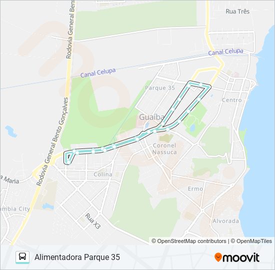 Mapa da linha A162B ALIMENTADORA PARQUE 35 de ônibus